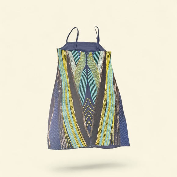 Topshop Hand Beaded Mini Slip Dress US 2 Blue Green Embellished Festival Party - Picture 6 of 6